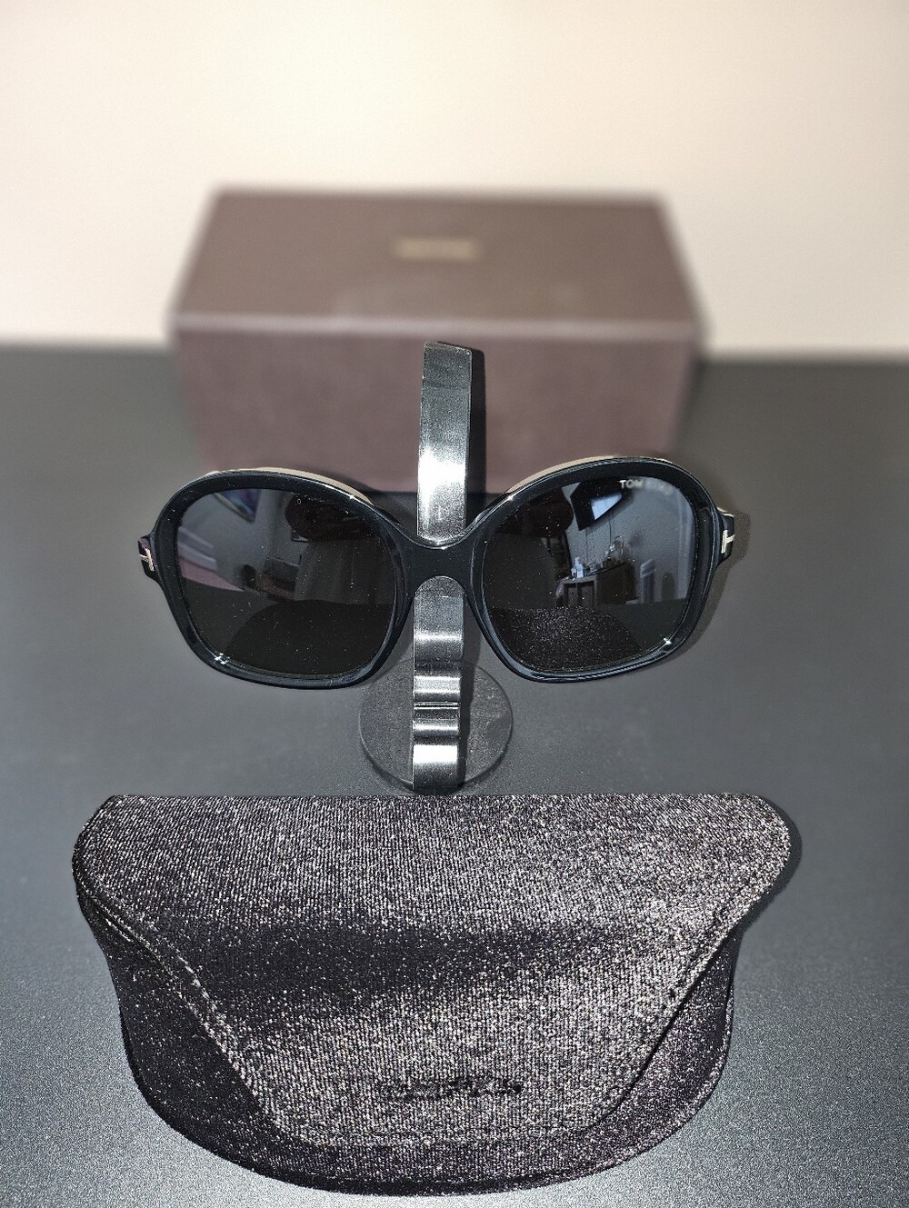 Tom Ford Black Women's Oval Sunglasses with Dark Lenses